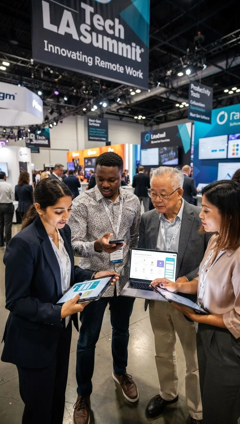 Diverse group of people attending a workshop on integrating smart home devices for improved daily living efficiency.